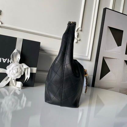 CHANEL 25S HOBO BAG 32 IN BLACK LAMBSKIN
