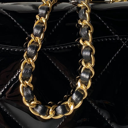 CHANEL 25S FLAP BAG 18 IN BLACK GLOSSY CALFSKIN