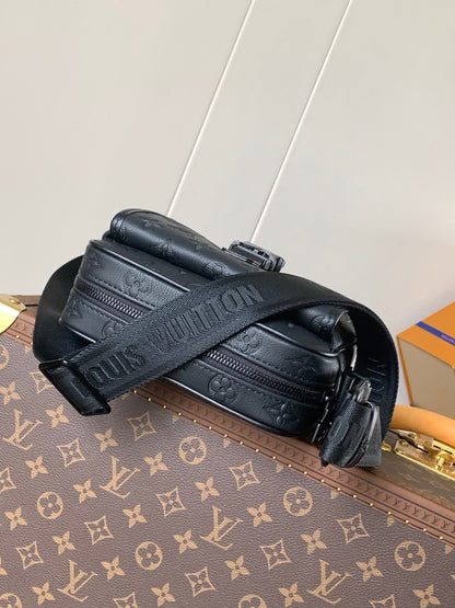 LOUIS VUITTON LV 25S GETAWAY MESSENGER BAG 20 IN BLACK MONOGRAM SHADOW EMBOSSED CALFSKIN