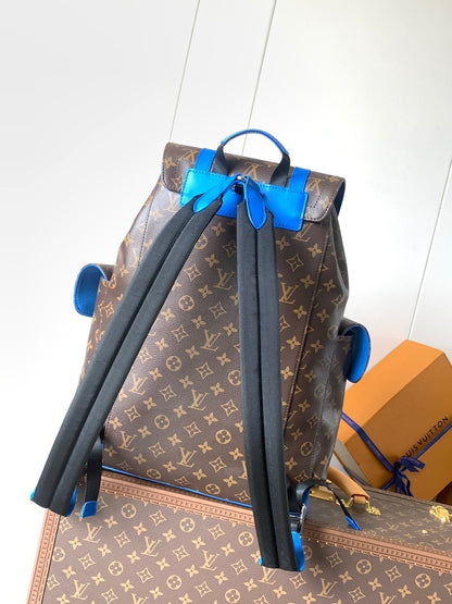 LOUIS VUITTON LV 25S CHRISTOPHER BACKPACK 48 IN BROWN AND PERSIAN BLUE CANVAS MONOGRAM