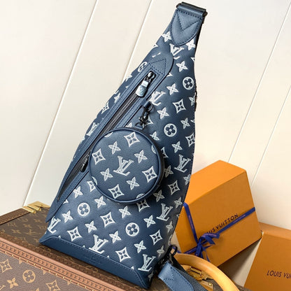 LOUIS VUITTON DUO CROSSBAG BAG 42 IN BLUE AND WHITE MONOGRAM SHADOW COWHIDE