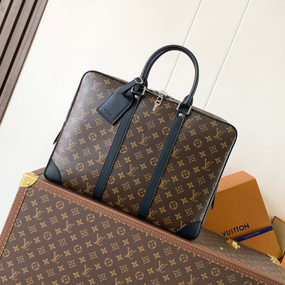 LOUIS VUITTON LV 25S PORTE- DOCUMENTS VOYAGE 41 IN BROWN AND BLACK EMBOSSED DAMIER INFINI CALFSKIN
