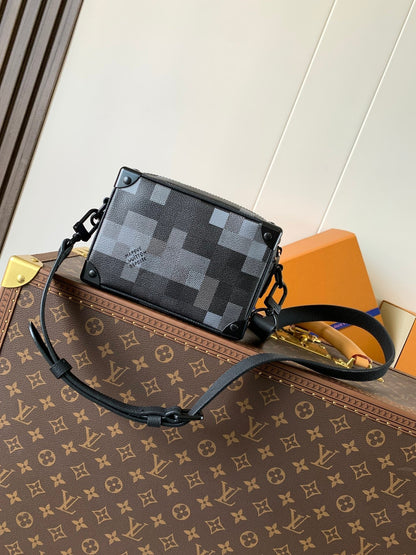 LOUIS VUITTON LV 25S MINI SOFT TRUNK BOX BAG 18 IN DAMOFLAGE BLACK CANVAS AND CALFSKIN