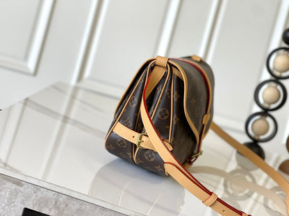 LOUIS VUITTON SAUMUR BB 28 IN BROWN MONOGRAM CANVAS AND LEATHER TRIM GOLD HARDWARE