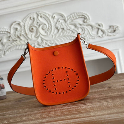 HERMES MINI NEO 17 EVELYNE BAG IN FIRE ORANGE CANVAS AND CALFSKIN