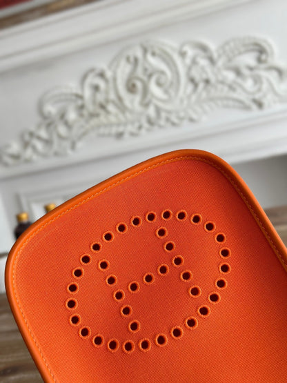 HERMES MINI NEO 17 EVELYNE BAG IN FIRE ORANGE CANVAS AND CALFSKIN
