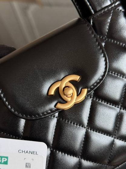 CHANEL KELLY SHOPPING BAG 19 IN BLACK CALFSKIN GOLD HARDWARE