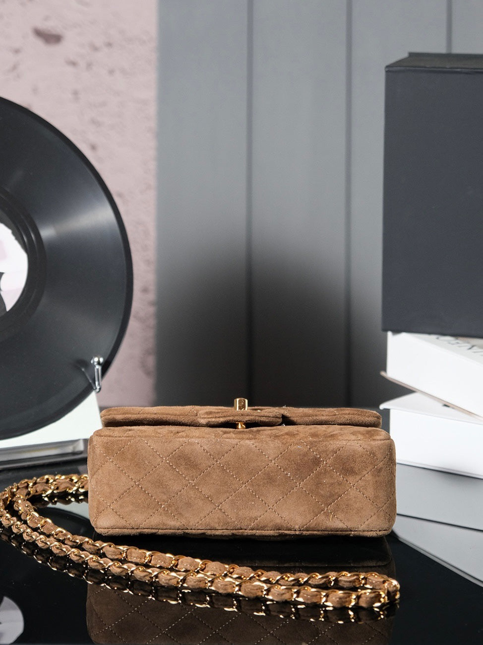 CHANEL 25S FLAP BAG 20 IN BROWN SUEDE WITH GOLD HARDWARE