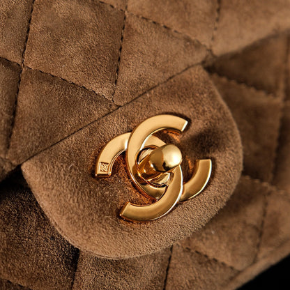 CHANEL 25S FLAP BAG 20 IN BROWN SUEDE WITH GOLD HARDWARE