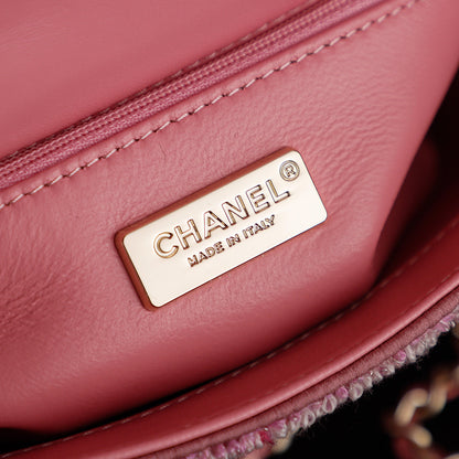 CHANEL 25S FLAP BAG 21 CM IN PINK SEQUINED TWEED WITH GOLD HARDWARE