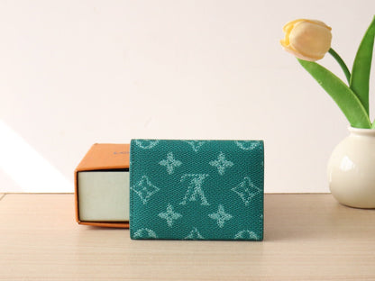 LOUIS VUITTON LV 25S ENVELOPE BUSINESS CARD HOLDER 10 IN DEEP TEAL MONOGRAM HERITAGE COATED CALFSKIN