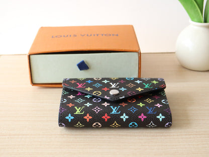 LOUIS VUITTON ROSALIE ZIPPY 12 IN BLACK MIX COLORFUL CALFSKIN