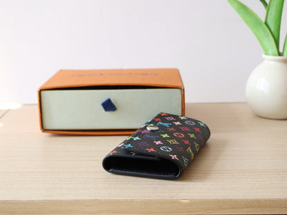LOUIS VUITTON ROSALIE WALLET 12 IN BLACK MIX COLORFUL CALFSKIN