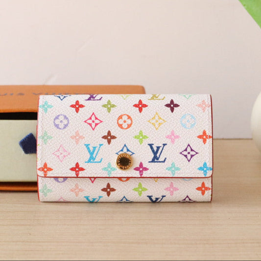 LOUIS VUITTON ROSALIE WALLET 12 IN WHITE MIX COLORFUL CALFSKIN