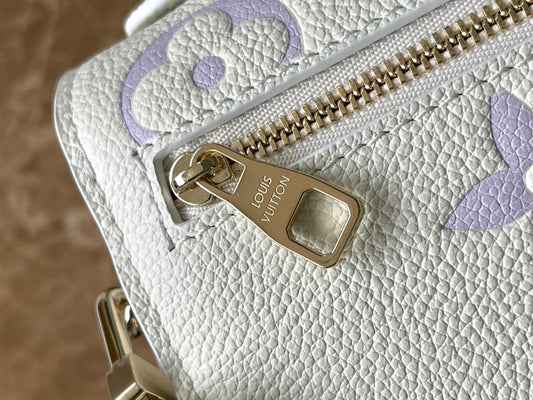 LOUIS VUITTON POCHETTE METIS EAST WEST 21 IN WHITE PURPLE MONOGRAM EMPREINTE LEATHER