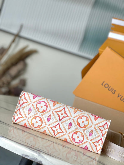 LOUIS VUITTON ONTHEGO EAST WEST 25 IN CORAL MONOGRAM TILES CANVAS