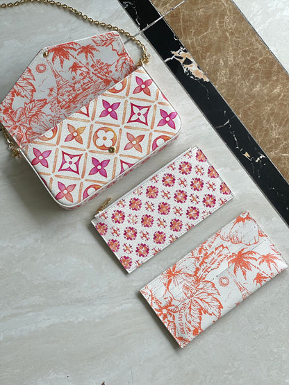 LOUIS VUITTON FÉLICIE POCHETTE 21 IN CORAL MONOGRAM TILES CANVAS