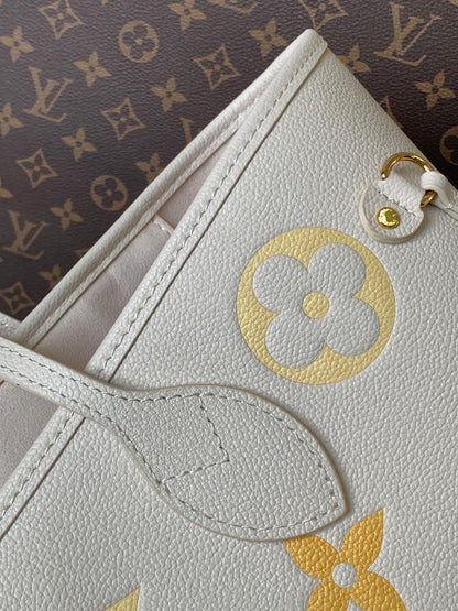 LOUIS VUITTON NEVERFULL MM TOTE BAG 32 IN WHITE MIX ORANGE CALFSKIN