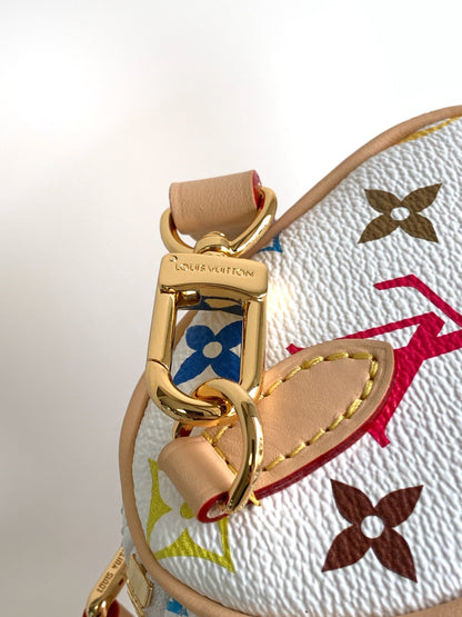 LOUIS VUITTON NANO SPEEDY BAG 16 IN COLORFUL MONOGRAM PATTERN AND WHITE COATED CANVAS