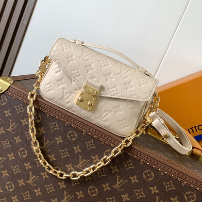 LOUIS VUITTON POCHETTE MÉTIS EAST WEST 22 IN LIGHT BEIGE MONOGRAM EMPREINTE CALFSKIN EMBOSSED