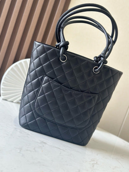 CHANEL 25S CAMBON LIGNE TOTE BAG 24 IN BLACK MIX WHITE CALFSKIN STYLE 1