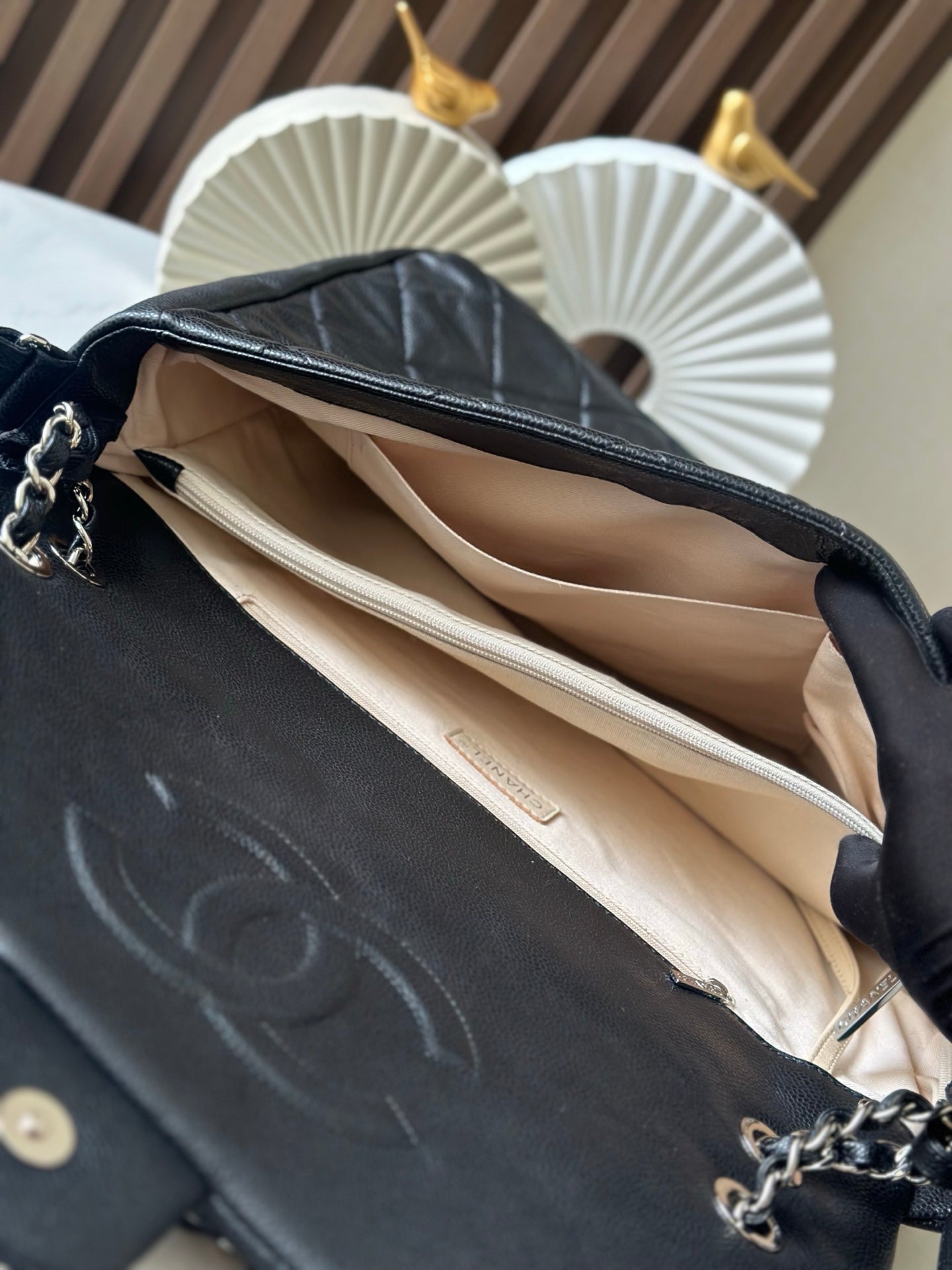 CHANEL 25S SHOULDER BAG 40 IN BLACK CAVIAR WITH SILVER HARDWARE