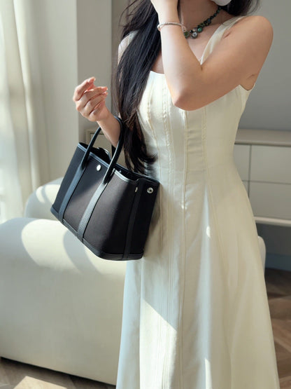 HERMES GARDEN PARTY 30CM IN BLACK TOILETS COTTON CANVAS AND CALFSKIN
