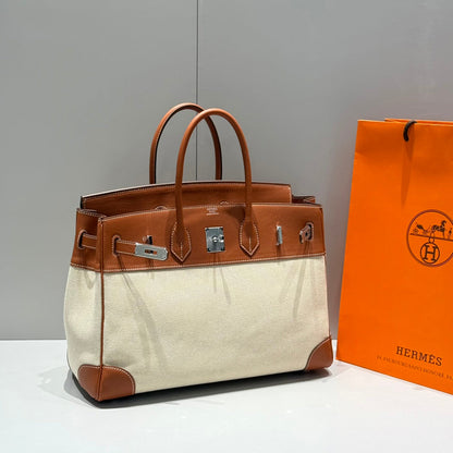 HERMES BIRKIN 35CM IN VEAU BARENIA SWIFT CALFSKIN ERCU TOILE CANVAS
