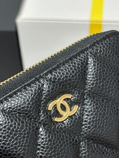 CHANEL MINI WALLET 11 IN BLACK CAVIAR SKIN GOLD METALLIC