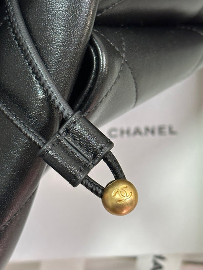CHANEL MAXI SHOPPING BAG 36 IN BLACK LAMBSKIN GOLD METALLIC