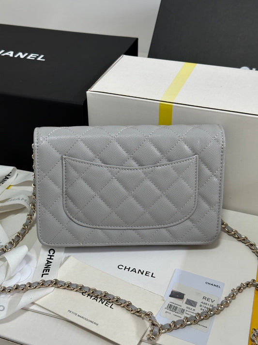 CHANEL STRASS WOC ENTRUPY BAG 19 IN SPANISH GREY CALFSKIN GOLD HARDWARE