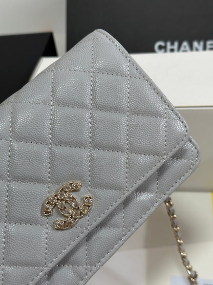 CHANEL STRASS WOC ENTRUPY BAG 19 IN SPANISH GREY CALFSKIN GOLD HARDWARE