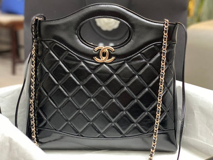 CHANEL SMALL 30 SHOPPING BAG IN BLACK CALFSKIN
