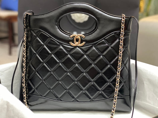 CHANEL SMALL 30 SHOPPING BAG IN BLACK CALFSKIN