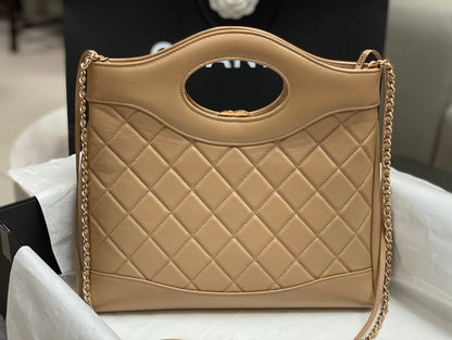 CHANEL SMALL 30 SHOPPING BAG IN CAMEL BROWN CALFSKIN