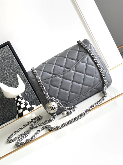 CHANEL SMALL 17 FLAP BAG IN DARK GREY CALFSKIN