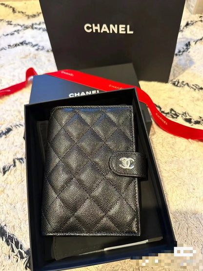 CHANEL BIFOLD WALLET CAVIAR 14 BLACK GRAINED CALFSKIN