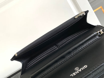 CHANEL WOC 19 BAG IN BLACK CALFSKIN WITH SILVER LOGO