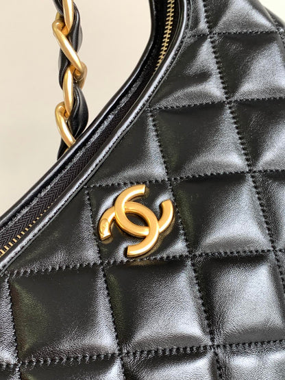CHANEL 25S HOBO BAG 32 CM IN BLACK LAMBSKIN WITH GOLD HARDWARE