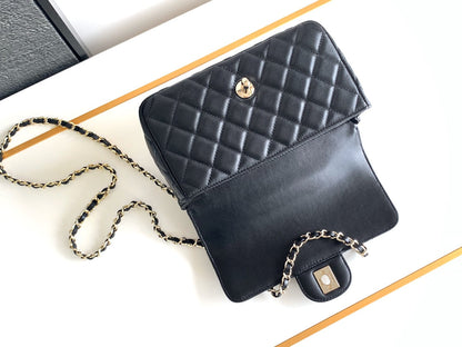 CHANEL MINI 20 FLAP BAG IN BLACK CALFSKIN