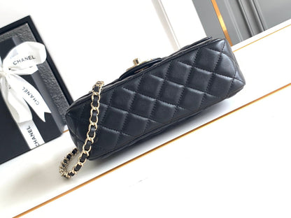 CHANEL MINI 20 FLAP BAG IN BLACK CALFSKIN