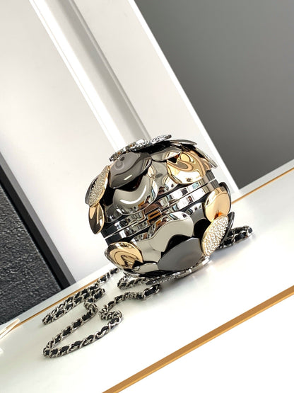 CHANEL EVENING BAG 9 GOLD SILVER RUTHENIUM METAL WITH CRYSTAL