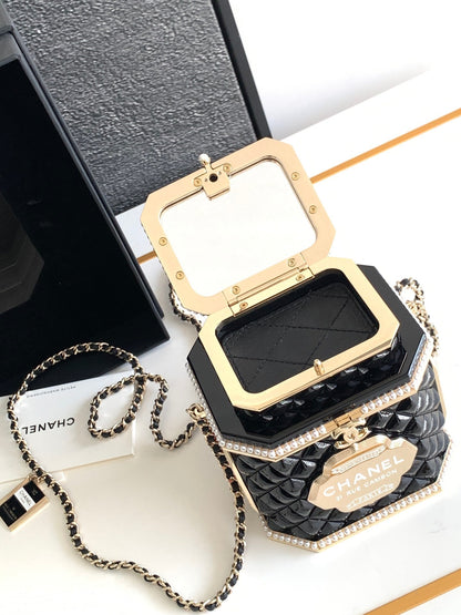 CHANEL 12 TEA BOX MINAUDIERE BAG IN BLACK RESIN