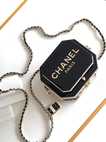 CHANEL 12 TEA BOX MINAUDIERE BAG IN BLACK RESIN