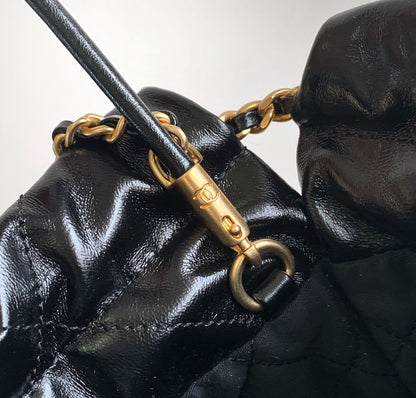 CHANEL MINI 20 BAG IN BLACK SHINNY CALFSKIN WITH GOLD METAL