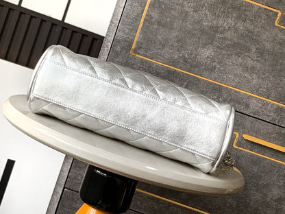 CHANEL 25S HOBO BAG 30 CM IN SILVER LAMBSKIN
