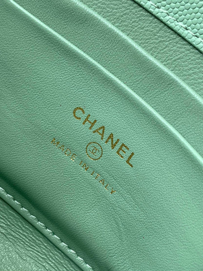 CHANEL 25S KELLY BAG 18 IN LIGHT GREEN CAVIAR LEATHER WITH GOLD HARDWARE
