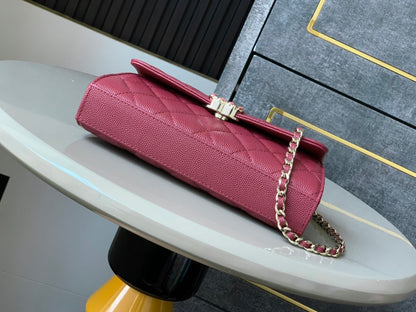 CHANEL 25S KELLY BAG 18 IN DARK RED CAVIAR LEATHER WITH GOLD HARDWARE