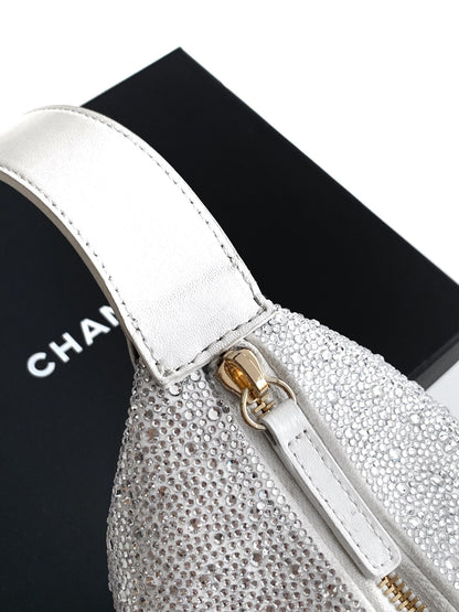 CHANEL 25S SHOPPING BAG 18 CM IN SILVER RHINESTONE-STUDDED