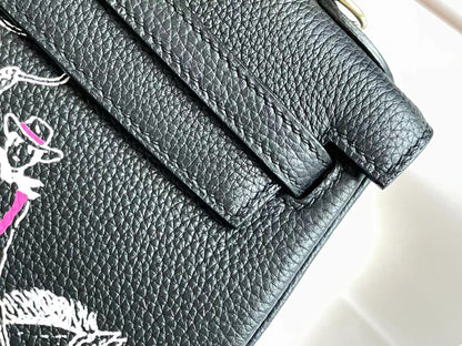HERMES BIRKIN 25 BAG IN BLACK CALFSKIN WITH WHITE STICKER